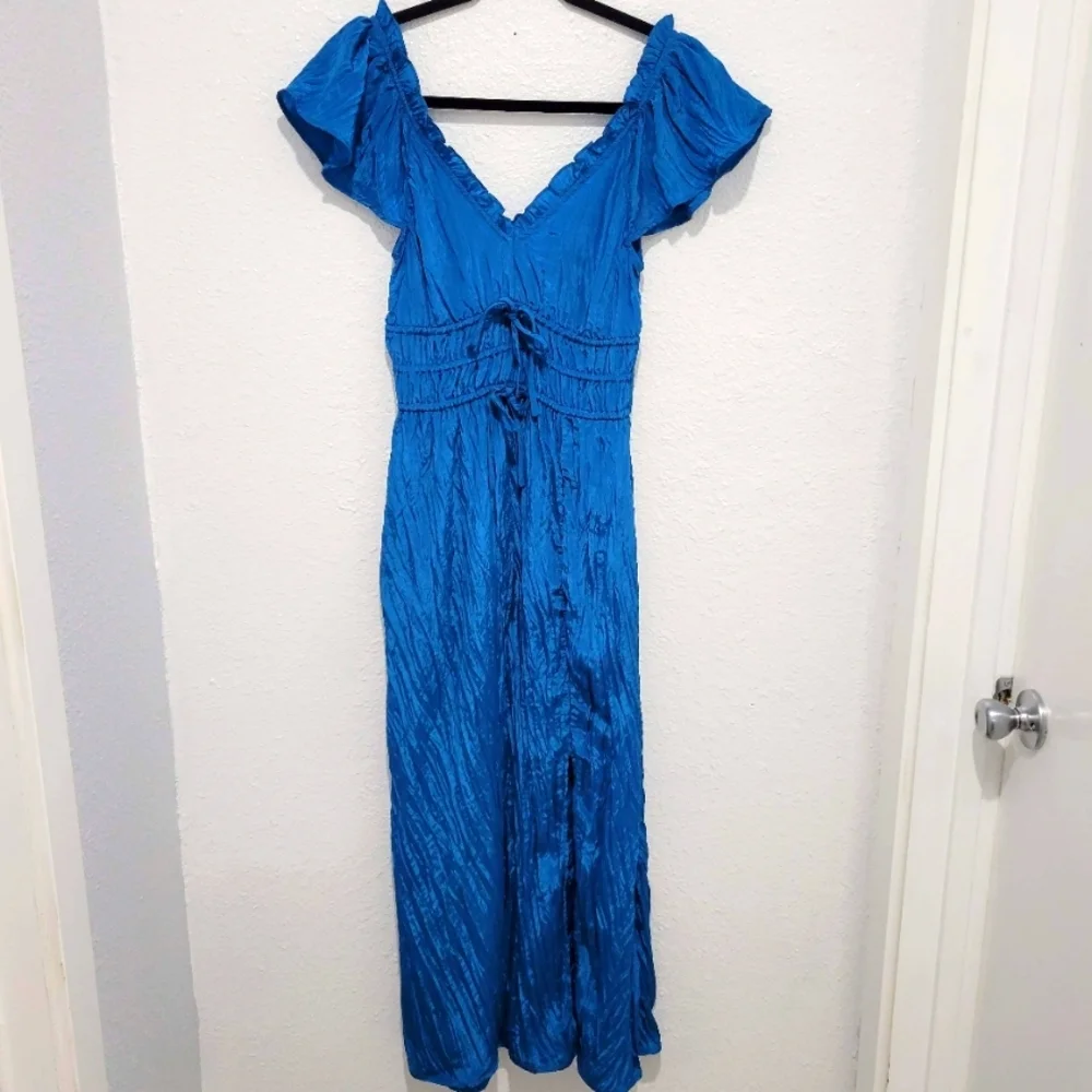J Crew Palermo dress in viscose-blend crinkle NWT CK800 Blue